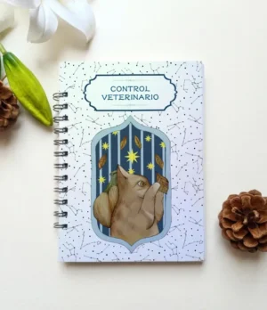 portada carnet control veterinario gato otoñal en un cuadro con estampado de constelaciones chile agenda gato carnet control veterinario agenda control veterinario